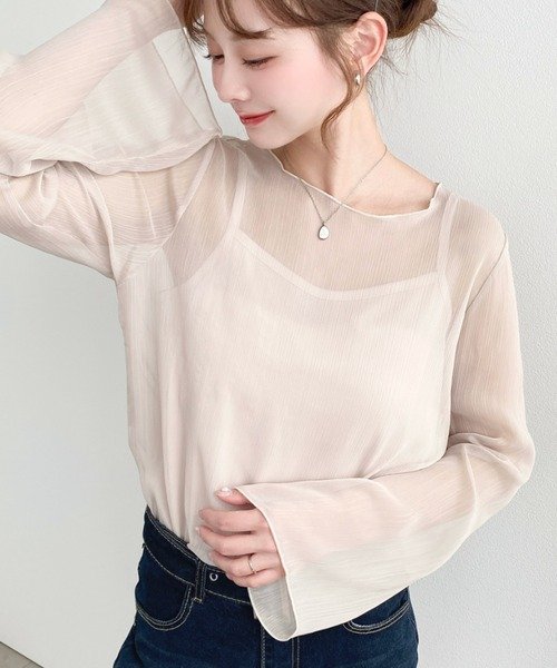 ブラウス シャツ トップス 長袖 無地 春夏 きれいめ 通勤 前開き 春 夏 レース シンプル 韓国ファッション シフォン 透け感 都会的
