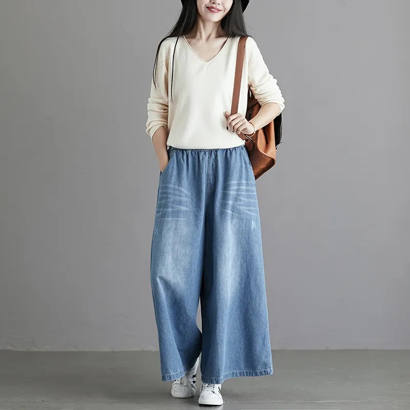 レディース パンツ ゆったり ワイド デニム 春夏 大きいサイズ ボトムス 春 夏 上品 ロング ロングパンツ 9分丈 ビッグ ドレープ ハイウエスト