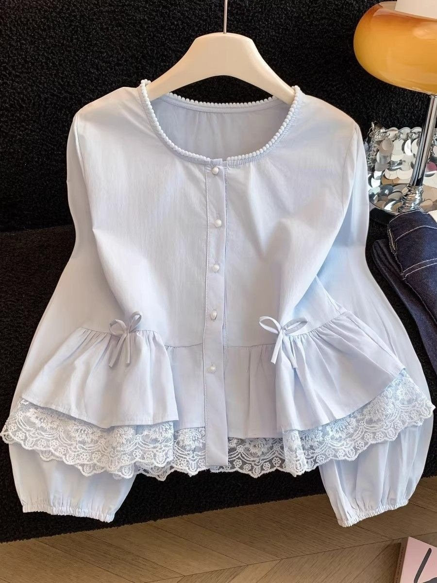 レディース シャツ トップス スカート ノースリーブ 春夏 きれいめ 前開き 袖なし かわいい 春 夏 ラウンドネック レース 上品 フリル パフスリーブ ボタン