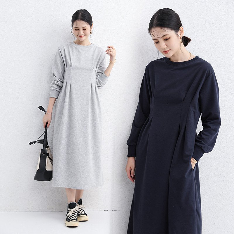 ワンピース 長袖 春 秋 きれいめ 通勤 春夏 ラウンドネック 上品 Aライン