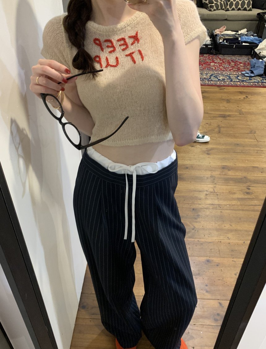 パンツ ボーダー ストライプ ワイド 春夏 カジュアル 通勤 春 夏 ワイドパンツ 切り替えデザイン ハイウエスト スーツ