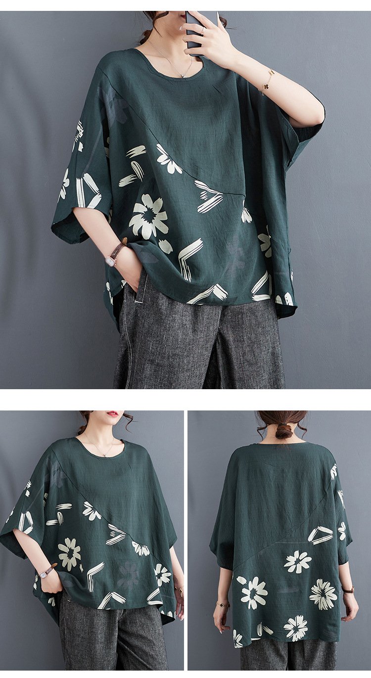レディース Tシャツ 半袖 プリント ゆったり コットン 綿 春夏 カジュアル きれいめ 通勤 体型カバー 大きいサイズ 春 夏 ラウンドネック シャツ プルオーバー