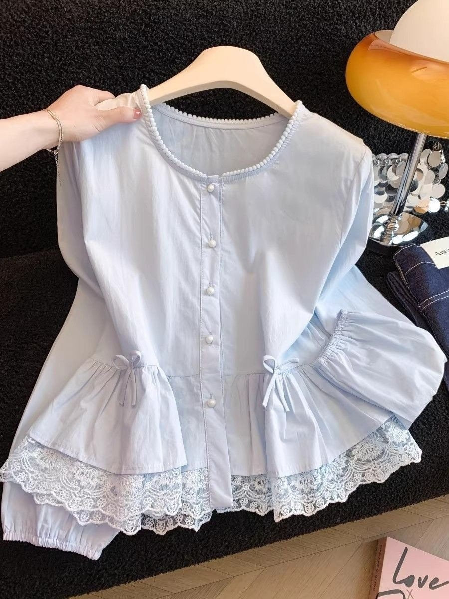 レディース シャツ トップス スカート ノースリーブ 春夏 きれいめ 前開き 袖なし かわいい 春 夏 ラウンドネック レース 上品 フリル パフスリーブ ボタン