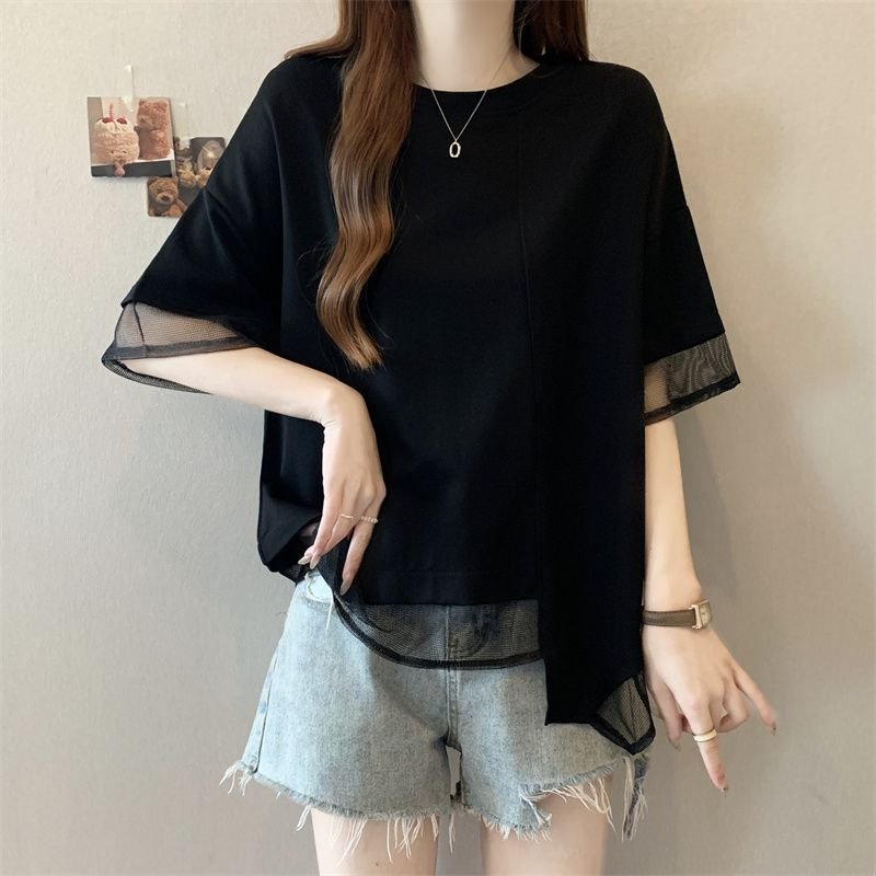 レディース Tシャツ 半袖 ゆったり 春夏 カジュアル 春 夏 ラウンドネック シャツ 切り替えデザイン ステッチ レギュラー
