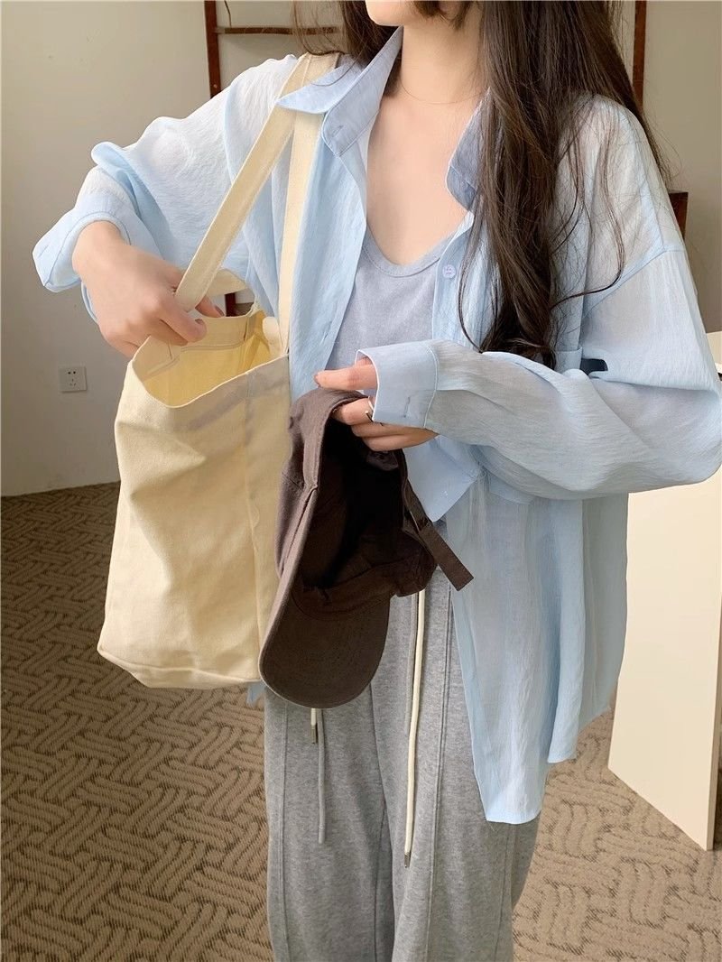 レディース シャツ トップス カーディガン 長袖 無地 ゆったり 春夏 カジュアル 韓国風 前開き 春 夏 ジャケット シンプル ゆる 襟付き レギュラー ボタン ポリエステル