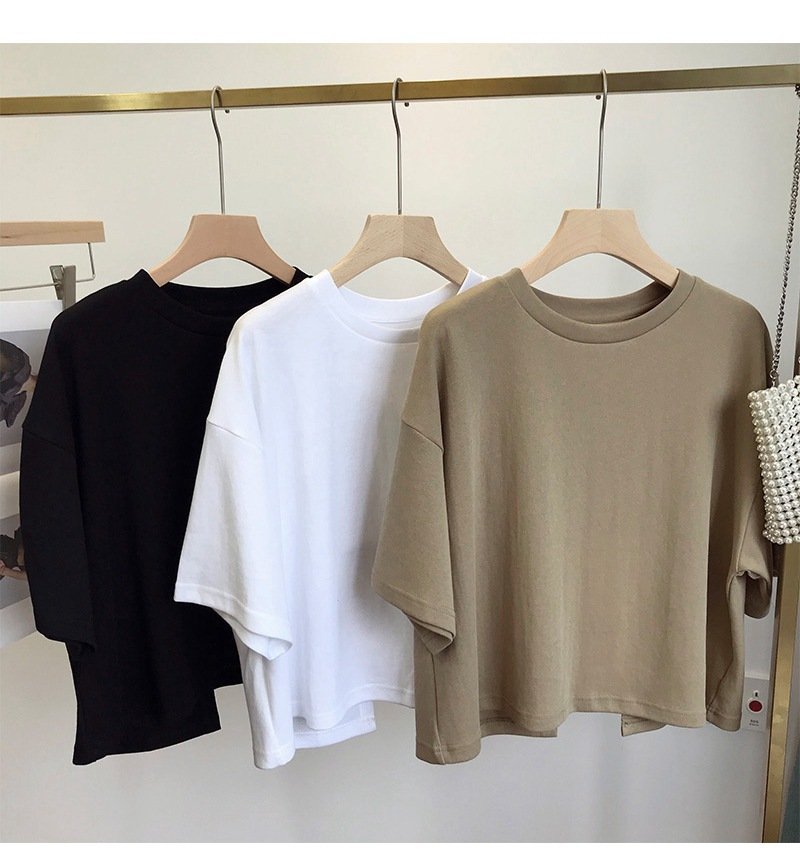 レディース Tシャツ 半袖 無地 ゆったり 春夏 春 ショート 夏 ラウンドネック シンプル シャツ 切り替えデザイン タイ ポリエステル 丸首