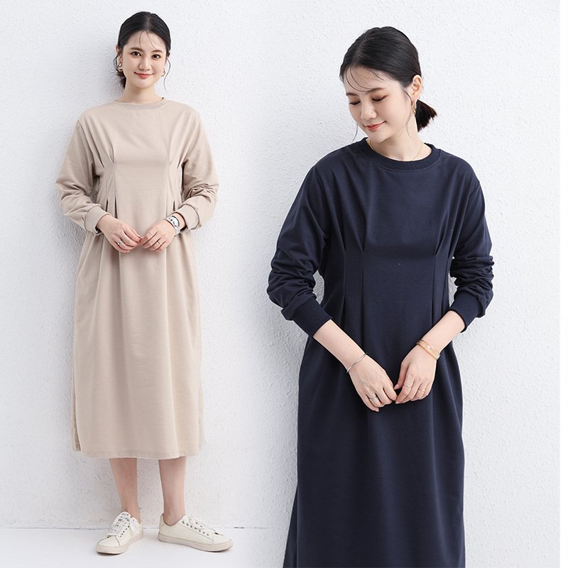 ワンピース 長袖 春 秋 きれいめ 通勤 春夏 ラウンドネック 上品 Aライン