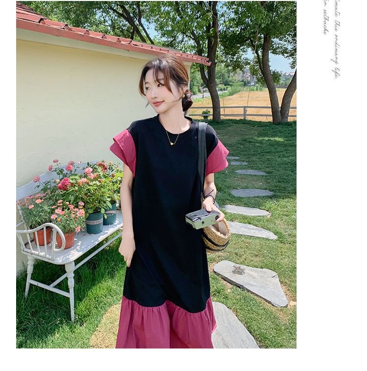 ワンピース ドレス 半袖 無地 春夏 きれいめ 通勤 春 夏 ラウンドネック シンプル ロング タイト 大きい フレア フレンチスリーブ 切り替えデザイン 細身 Aライン