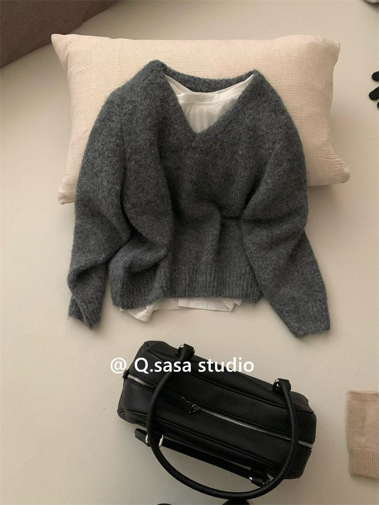レディース トップス ニット 長袖 無地 ゆったり スリム 秋冬 秋 カジュアル 体型カバー Vネック 膝丈 ラウンドネック シンプル 冬 切り替えデザイン セーター プルオーバー ストレッチ ベーシック