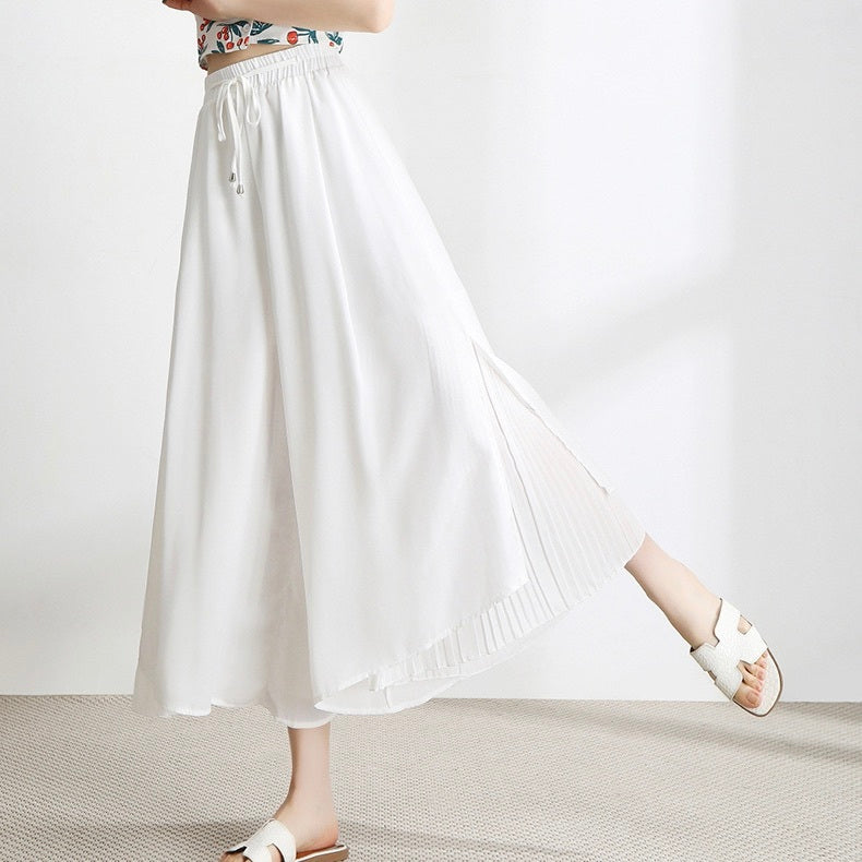 レディース パンツ ボトムス ロングパンツ ワイドパンツ 9分丈 アンクル丈 ワイド フレア フェミニン プリーツ シフォン スリット サイドスリット ハイウエスト ドロスト かわいい 大人可愛い きれいめ シンプル 上品 おしゃれ ラフ ガーリー 抜け感 ラブリー キュート 無地 春 夏 デート お出かけ 休日 楽ちん 体型カバー 美脚 脚長 インスタ映え S M L XL 2XL 3XL 4XL 5XL 小さいサイズ 大きいサイズ ビッグ ゆったり ゆる 白 ホワイト 黒 ブラック 水色 ライトブルー