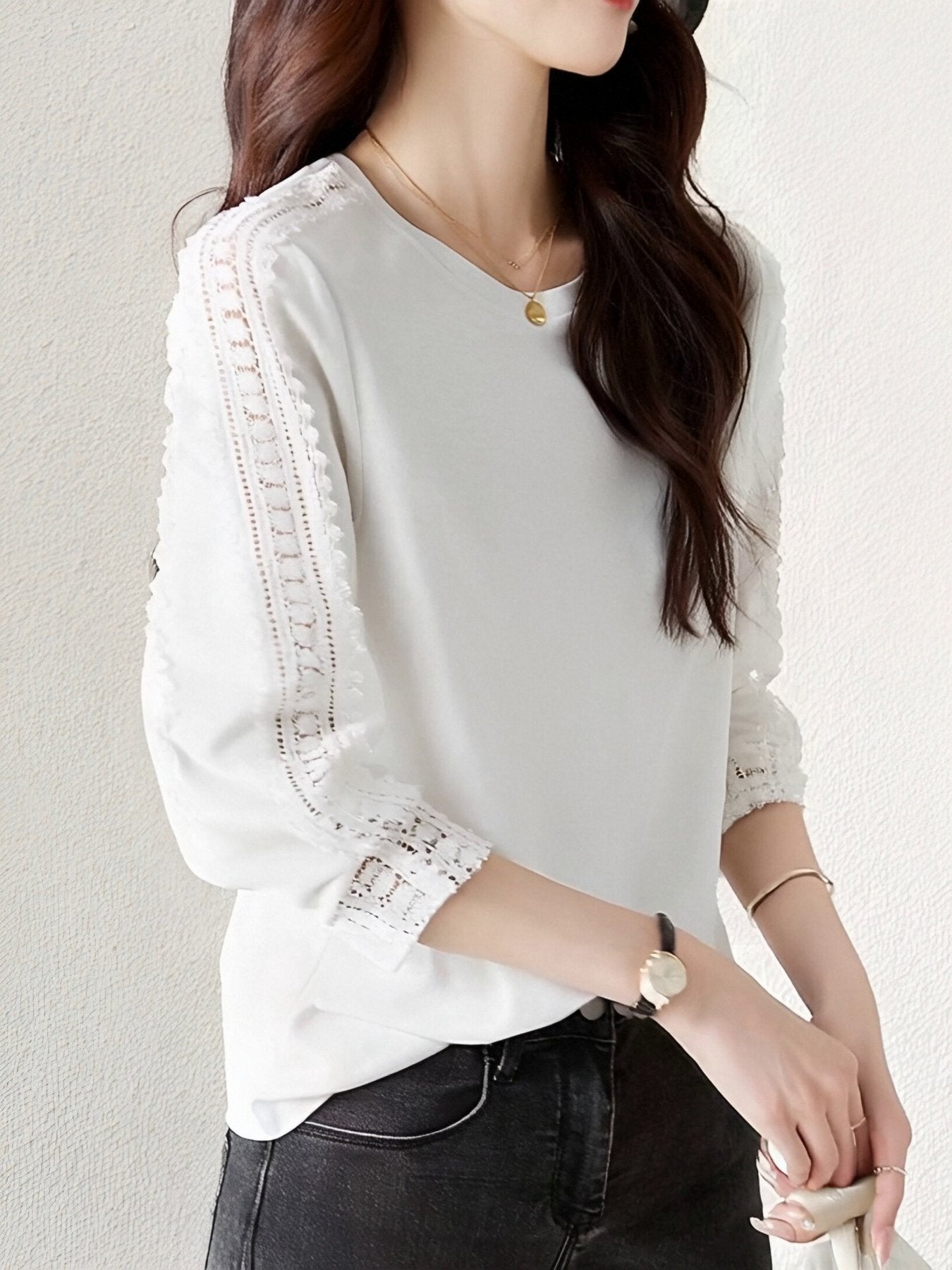 レディース Tシャツ 長袖 花柄 ゆったり コットン 綿 春 秋冬 カジュアル きれいめ 通勤 オフィス 体型カバー 春夏 膝丈 ラウンドネック 秋 レース 冬 シャツ 切り替えデザイン アウター ベーシック インナー