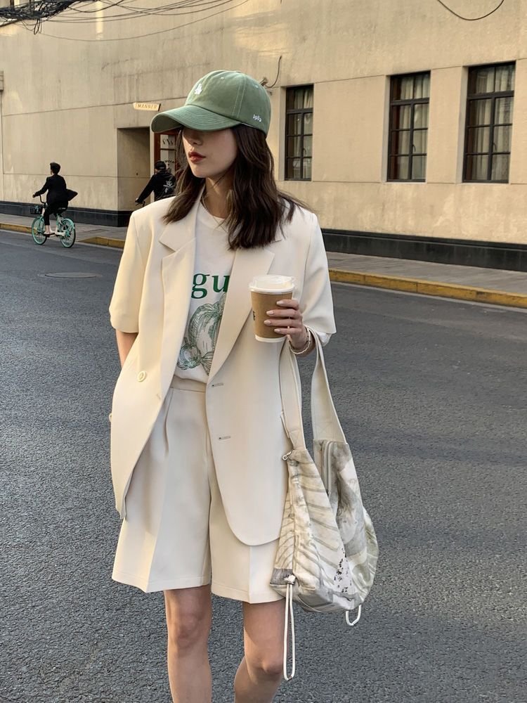 レディース パンツ ジャケット 半袖 無地 ゆったり 春夏 カジュアル きれいめ 春 ショート 夏 ショートパンツ シンプル 上品 薄手 スーツ セットアップ ポリエステル