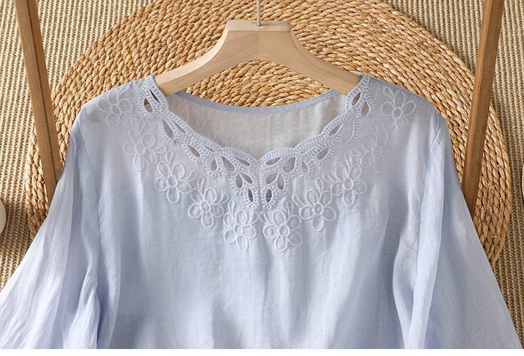 レディース シャツ Tシャツ 半袖 コットン 綿 デニム 春夏 カジュアル きれいめ 通勤 前開き 春 夏 刺繍 薄手 プルオーバー 透けない