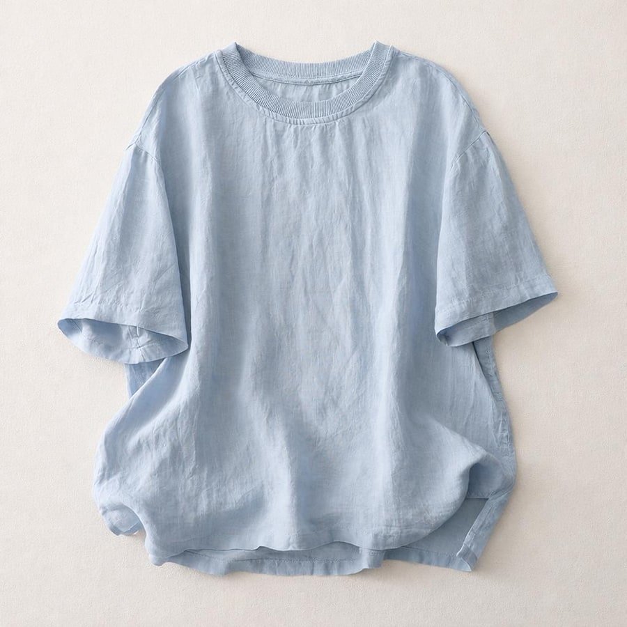 レディース トップス Tシャツ 半袖 無地 ゆったり 春夏 カジュアル レトロ 春 夏 ラウンドネック シンプル シャツ 切り替えデザイン プルオーバー リブ レギュラー ポリエステル