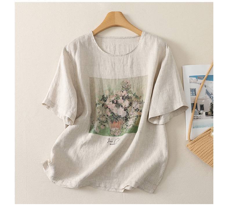 レディース トップス Tシャツ ニット 半袖 プリント コットン 綿 リネン 春夏 きれいめ 通勤 デニム 春 夏 シャツ プルオーバー 丸首