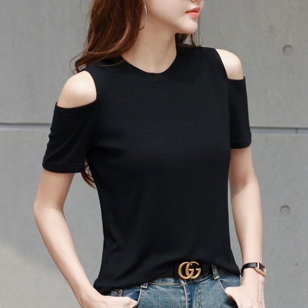 レディース トップス カットソー プルオーバー Tシャツ 半袖 クルーネック オフショルダー スマート フェミニン ストリート お腹見せ かわいい 大人可愛い きれいめ シンプル カジュアル おしゃれ かっこいい こなれ感 ラフ ガーリー クール キュート ベーシック アメリカン アクティブ ナチュラル 無地 夏 お出かけ イベント 楽ちん 普段使い 着回し 流行 定番 S M L XL 2XL 3XL 白 ホワイト 黒 ブラック 茶色 ブラウン グレー 黄色 イエロー ベーシックカラー 大人カラー