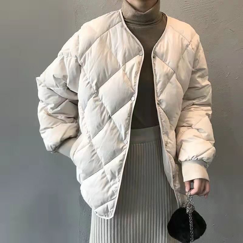 レディース コート ジャケット 長袖 無地 ゆったり コットン 綿 秋冬 秋 カジュアル 体型カバー ショート 膝丈 ラウンドネック キルティング シンプル 冬 ダウン 中綿 ボタン ポリエステル ダウンジャケット
