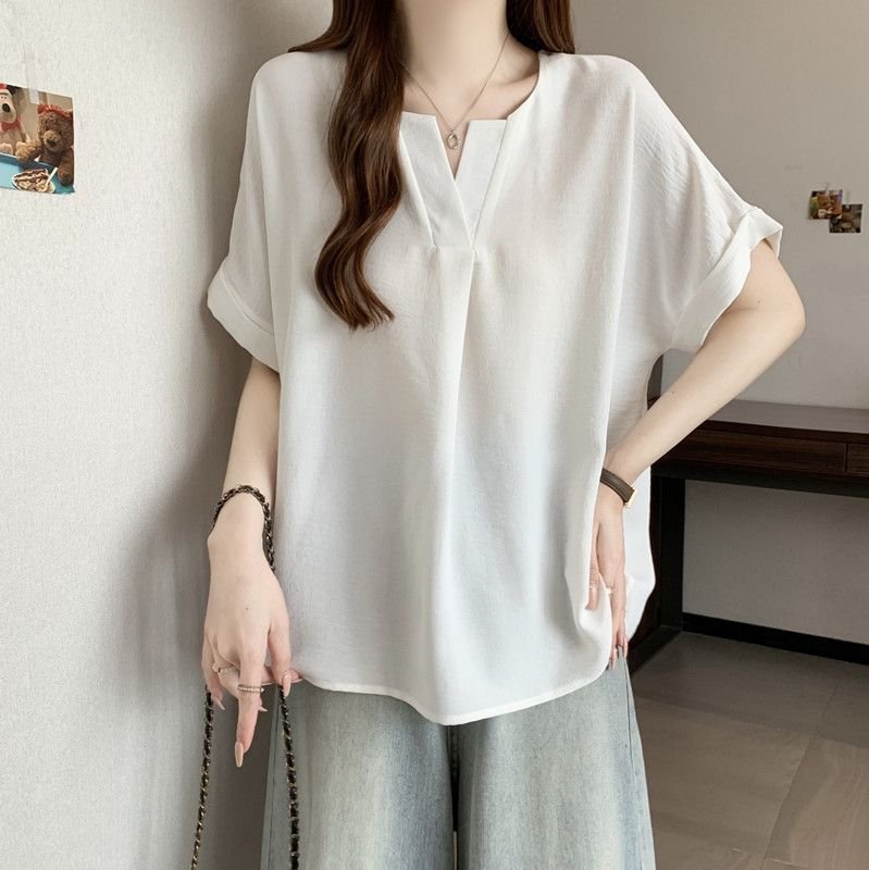 レディース Tシャツ 半袖 無地 ゆったり 春夏 カジュアル Vネック 春 夏 シャツ レギュラー ポリエステル