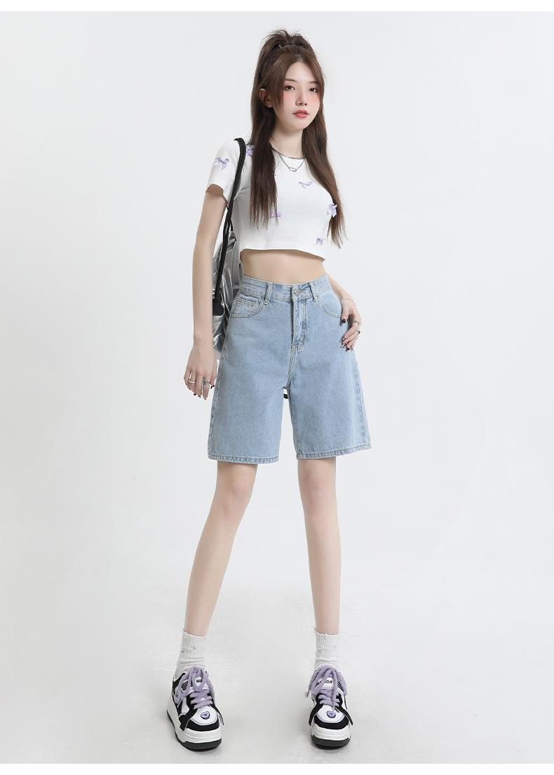 レディース パンツ ボトムス ストレートパンツ デニムパンツ 膝丈 膝上 ミドル丈 ポケット ハイウエスト ボタン かわいい シンプル カジュアル おしゃれ かっこいい ラフ ボーイッシュ ガーリー 学生風 ベーシック アクティブ ナチュラル 無地 夏 ママ 通勤 学生 デート お出かけ お泊まり アウトドア 旅行 公園 女子会 休日 ショッピング 脚長 普段使い モテ トレンド 定番 XS S M L XL 2XL 小さいサイズ 大きいサイズ ゆったり 水色 ブルー ベーシックカラー