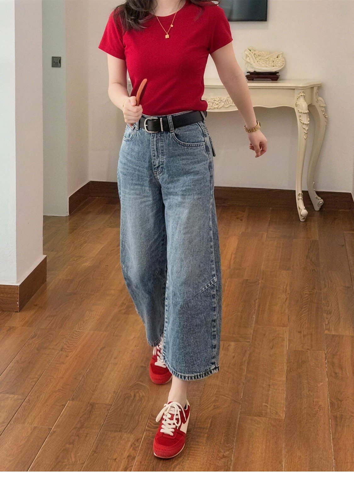 レディース パンツ ゆったり ワイド デニム 春夏 カジュアル アメリカン きれいめ 春 夏 上品 レトロ 薄手 美脚 デニムパンツ ハイウエスト タイ