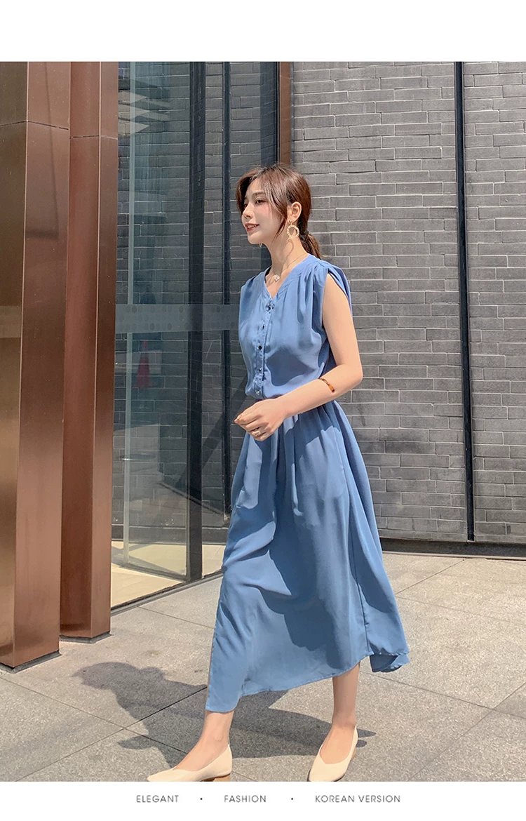 ワンピース ノースリーブ 無地 夏 きれいめ 通勤 春夏 袖なし Vネック シンプル ロング 上品 ウエストマーク