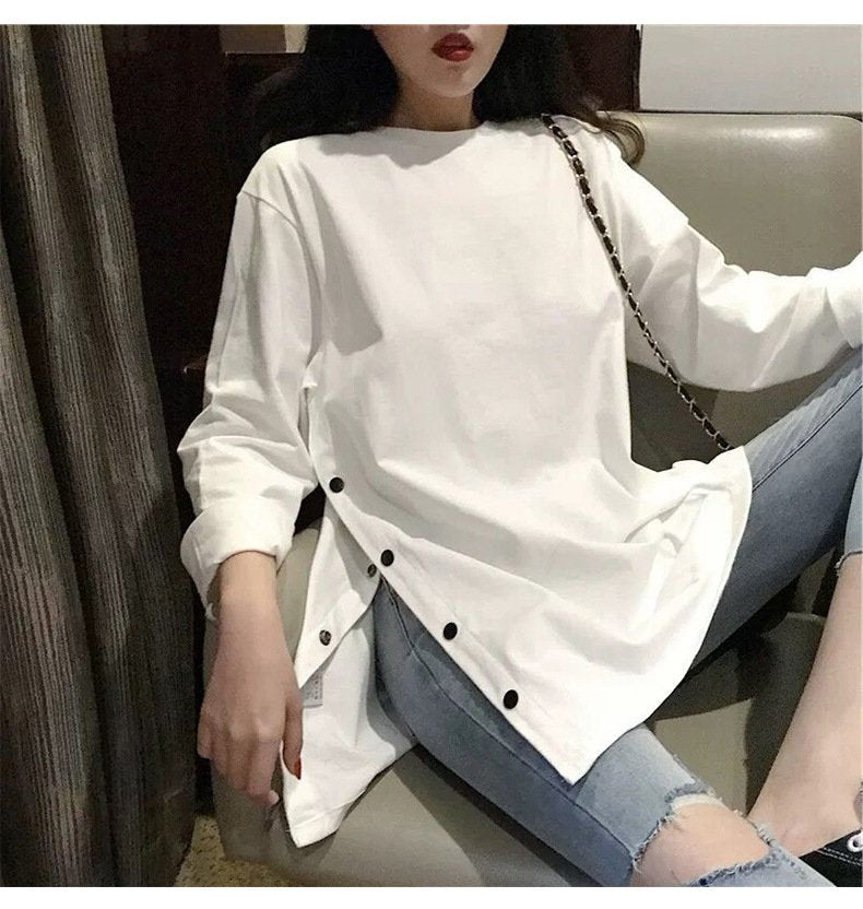 レディース Tシャツ 長袖 無地 ゆったり 秋冬 秋 カジュアル ラウンドネック シンプル 冬 韓国ファッション ロング シャツ ストレッチ ポリエステル