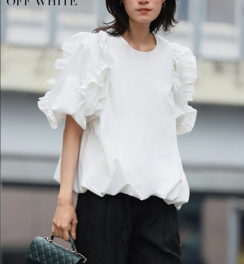 レディース ブラウス シャツ Tシャツ ボーダー ストライプ 無地 春夏 きれいめ 通勤 オフィス 前開き 春 夏 ラウンドネック シンプル シフォン フリル パフスリーブ プルオーバー シフォンブラウス