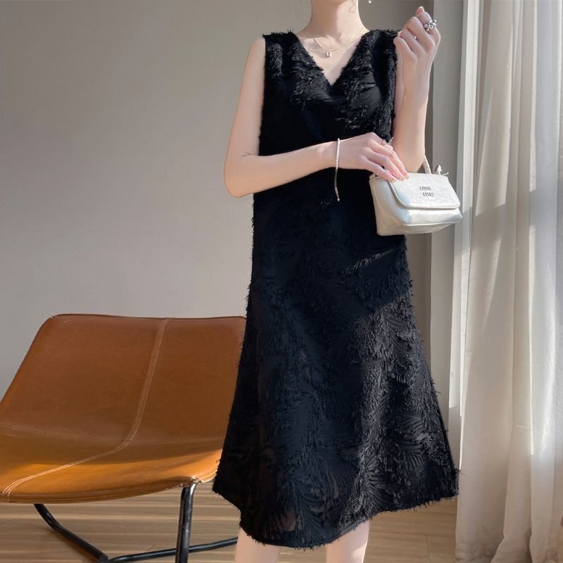 ワンピース ノースリーブ 無地 スリム 春夏 カジュアル 袖なし Vネック 春 フラワー 夏 シンプル タイト 上品 フリンジ 細身 エレガント Aライン