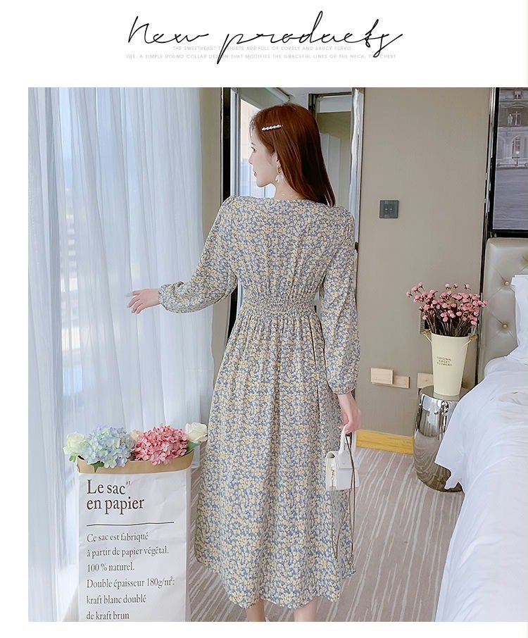 ドレス 花柄 春 秋 Vネック ロング 上品