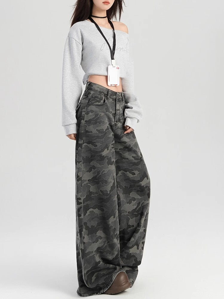 レディース パンツ ボトムス Gパン ロングパンツ ワイドパンツ デニムパンツ ロング 丈長 ワイド ストレート 裾ワイド ストリート ポケット ボタン アメカジ デニム カラーデニム カジュアル おしゃれ かっこいい こなれ感 ラフ メンズライク ボーイッシュ クール 抜け感 ワイルド 迷彩 カモフラージュ 春 夏 秋 冬 オールシーズン シーズンレス ママ 学生 学校 通学 お出かけ アウトドア 旅行 女子会 休日 ショッピング ライブ フェス ランチ S M L XL 2XL 大きいサイズ グレー
