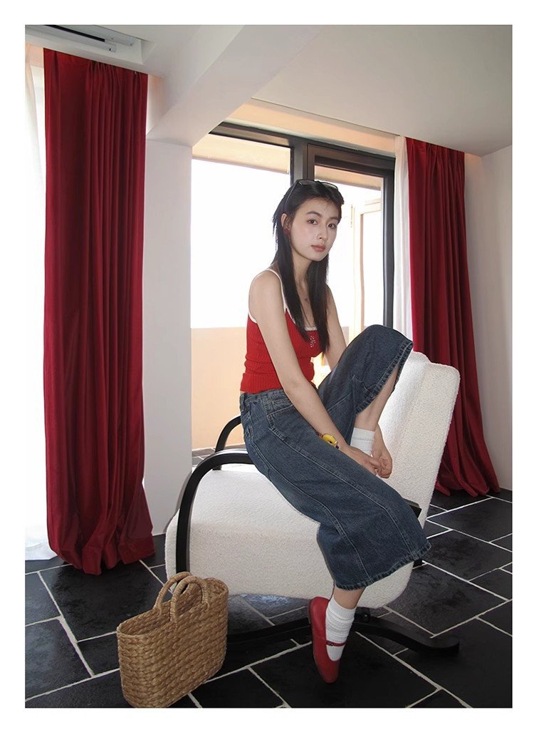 レディース パンツ ゆったり スリム コットン 綿 デニム 春夏 カジュアル アメリカン 春 夏 ストレート 切り替えデザイン デニムパンツ ハイウエスト ヴィンテージ ポリエステル