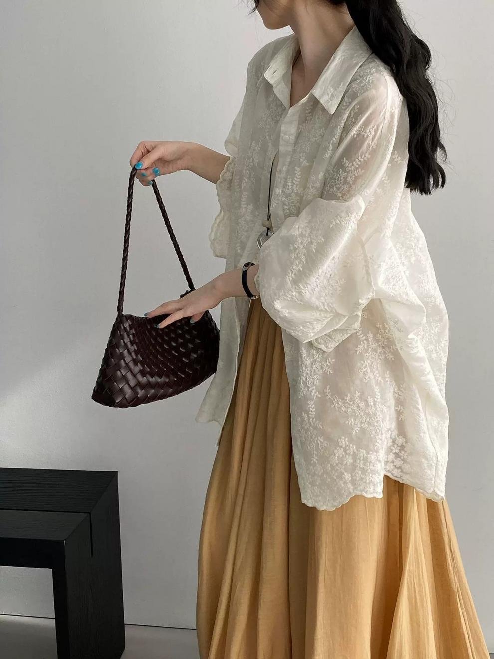 レディース シャツ ジャケット 長袖 無地 ゆったり コットン 綿 春夏 体型カバー 前開き 春 夏 膝丈 レース シンプル 刺繍 レースアップ ボタン ポリエステル UVカット