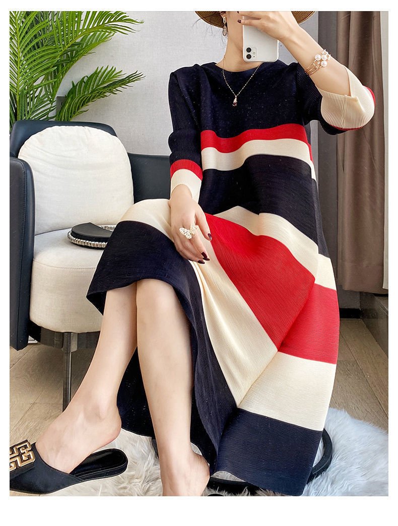 ワンピース ドレス 春夏 きれいめ 通勤 プリーツ 春 夏 ラウンドネック シンプル ロング 大きい Aライン ハイウエスト セクシー