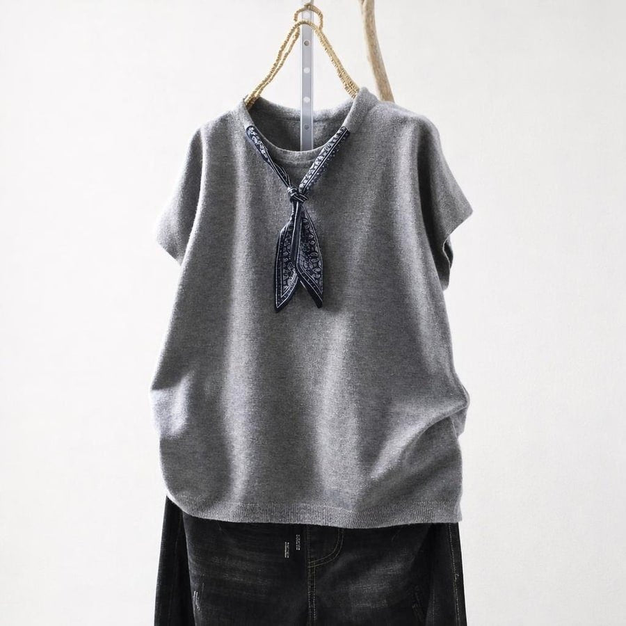 トップス Tシャツ ニット ノースリーブ ゆったり コットン 綿 秋冬 秋 体型カバー 袖なし ラウンドネック 冬 シャツ スカーフ インナー
