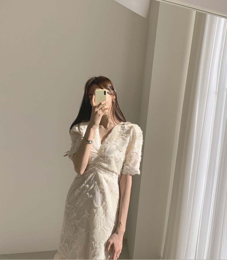 ワンピース 半袖 無地 春夏 カジュアル きれいめ Vネック 春 夏 シンプル ロング 上品