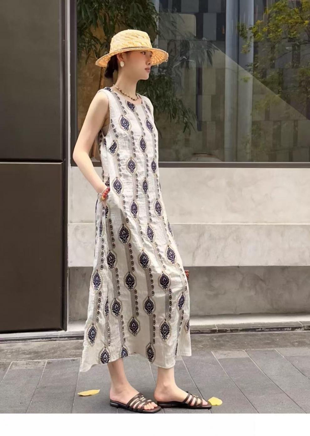 ワンピース ノースリーブ 春夏 きれいめ 袖なし 春 夏 ラウンドネック ロング 上品 クール