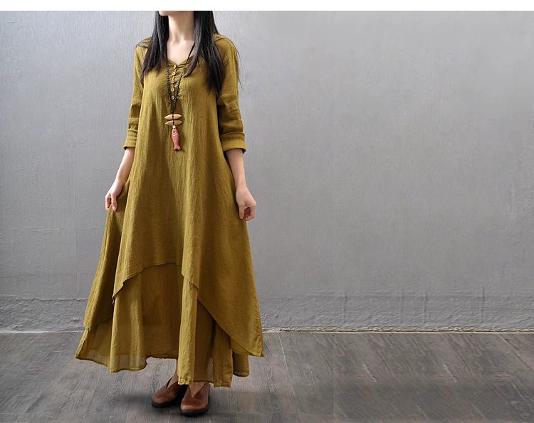 ワンピース ドレス 長袖 無地 春夏 Vネック 春 夏 シンプル 秋 ロング 上品