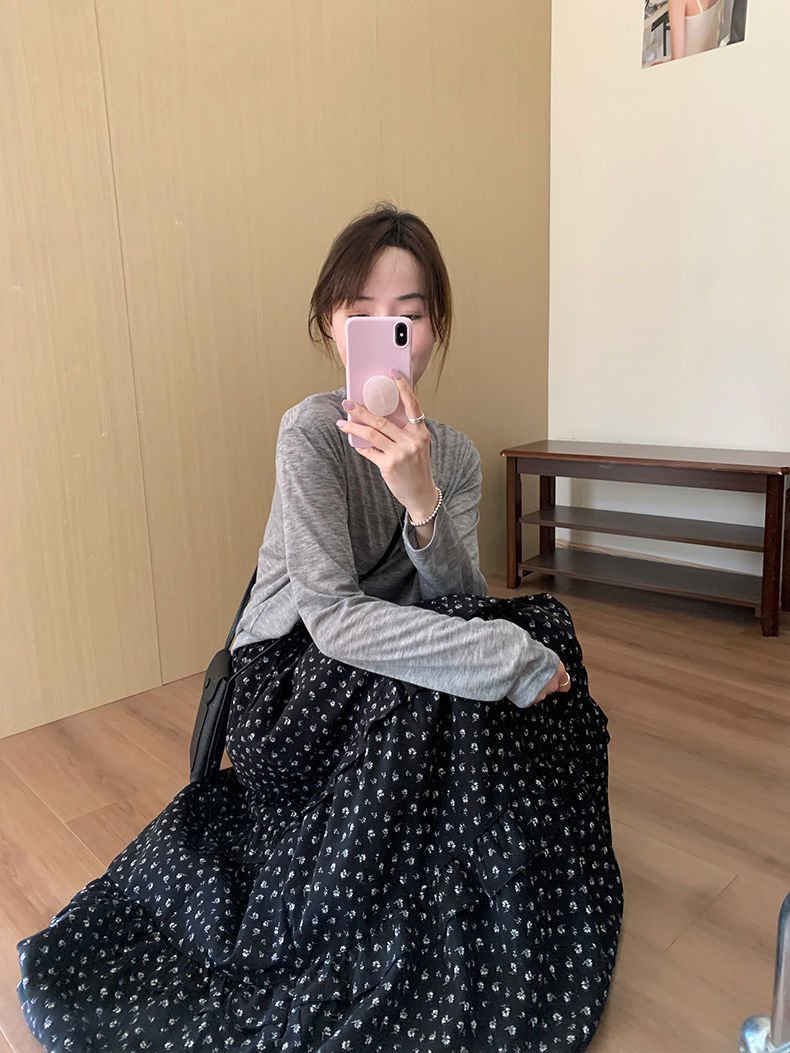 レディース スカート 花柄 スリム 春夏 ボトムス 春 夏 ブラック ロング Aライン ハイウエスト タイ