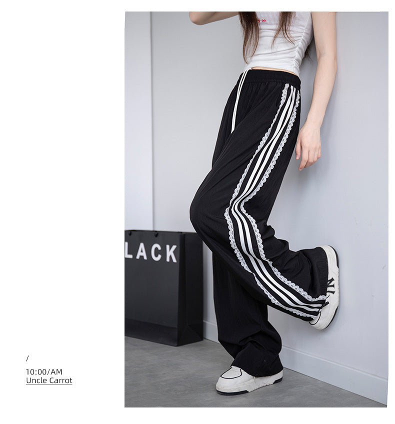 レディース パンツ ボトムス ストレートパンツ ロングパンツ ワイドパンツ ロング ストレート Iライン レース ウエストリボン ポケット ハイウエスト 切り替えデザイン 薄手 シンプル カジュアル おしゃれ こなれ感 メンズライク スポーティー 個性的 主役級 存在感 都会的 ナチュラル 春 夏 秋 ロングシーズン 部活 デート お出かけ 旅行 韓国 オルチャン 楽ちん 美脚 脚長 普段使い インスタ映え 定番 S M L XL ゆったり ゆる 白 ホワイト 黒 ブラック