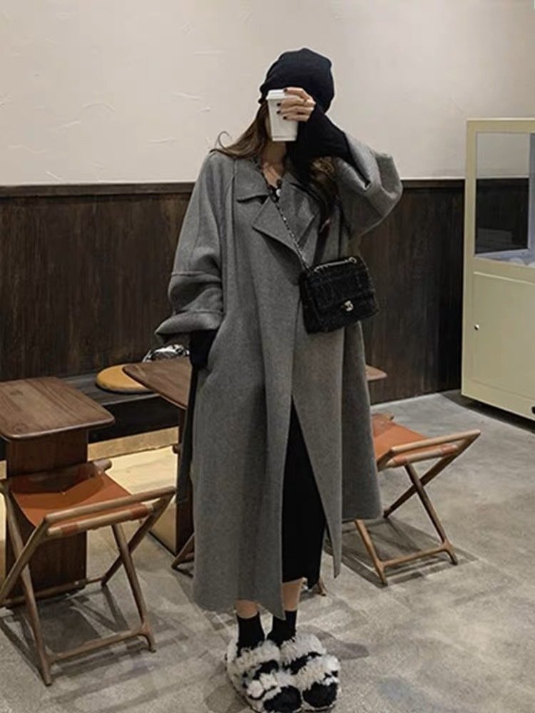 レディース コート 長袖 無地 ゆったり 秋冬 秋 きれいめ シンプル 冬 上品 ロング ベルト ウール 切り替えデザイン スーツ