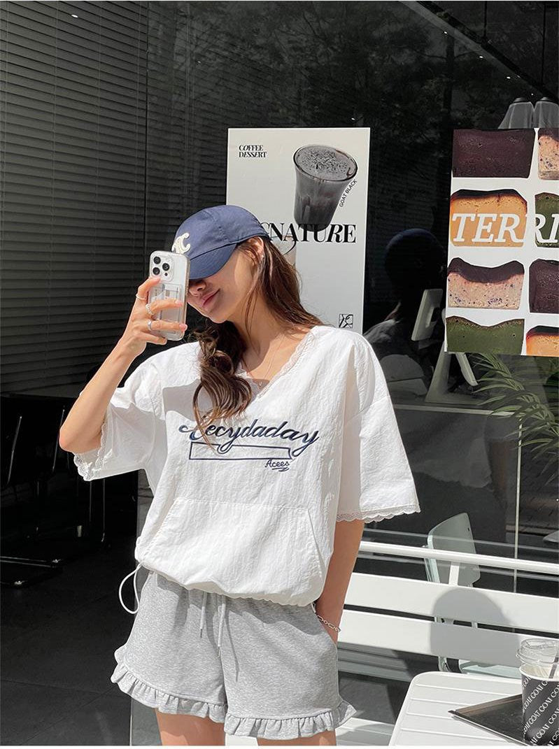 レディース シャツ Tシャツ 半袖 ゆったり 春夏 カジュアル 前開き Vネック 春 夏 膝丈 レース 速乾