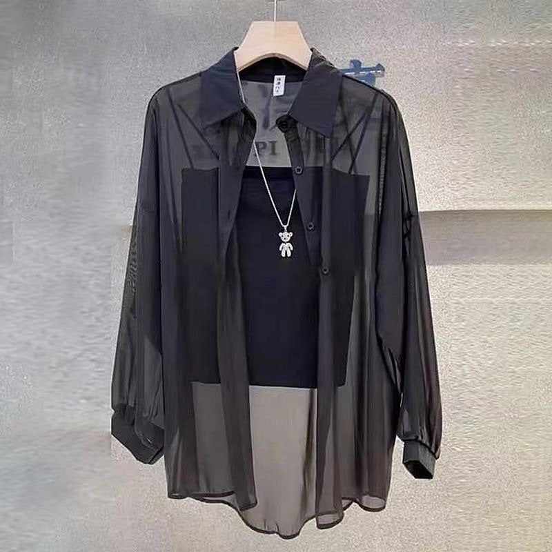 レディース シャツ ジャケット ノースリーブ 春夏 きれいめ 体型カバー 前開き 袖なし 春 夏 上品 シフォン 薄手 切り替えデザイン 襟付き ポリエステル