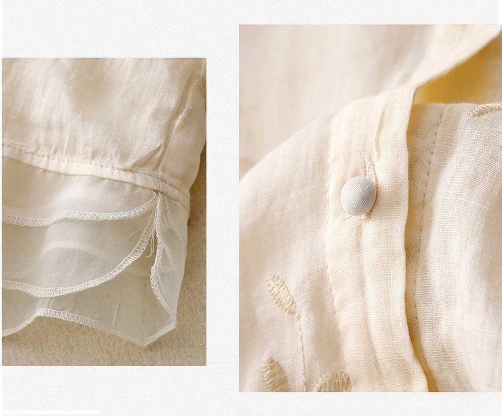 レディース ブラウス シャツ ゆったり コットン 綿 春夏 カジュアル レトロ 体型カバー 前開き 春 夏 刺繍 シースルー ポリエステル