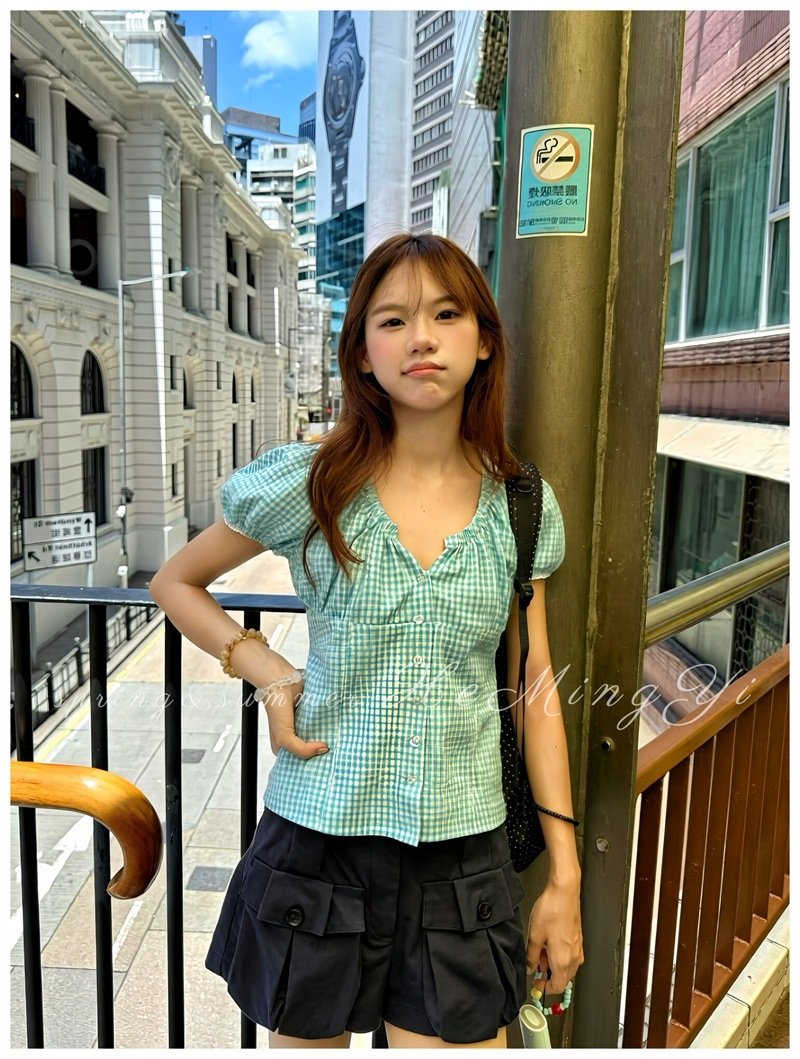 シャツ トップス 半袖 チェック柄 スリム 春夏 きれいめ レトロ 前開き Vネック 春 夏 上品 ポリエステル