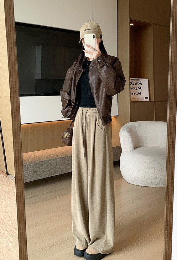レディース パンツ ボトムス 裏起毛 ストレートパンツ ロングパンツ ワイドパンツ 丈長 ロング ストレート 裾ワイド ポケット ハイウエスト ウエストゴム シンプル カジュアル おしゃれ こなれ感 ラフ ルーズ 抜け感 ベーシック ナチュラル 無地 春 秋 ママ 通勤 学生 学校 通学 デート お出かけ 旅行 公園 女子会 休日 ショッピング お花見 カフェ 防寒 体型カバー 脚長 普段使い 着回し S M L XL ブラック ブラウン ダークグレー カーキ ベーシックカラー 大人カラー