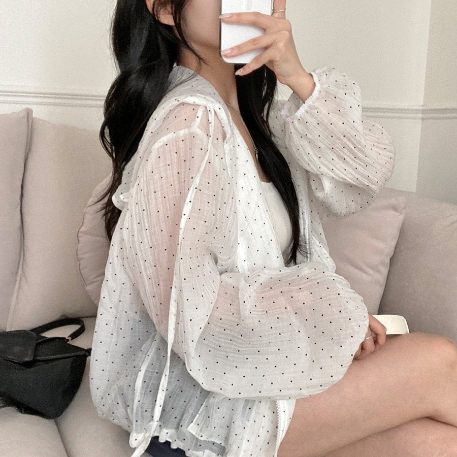 レディース ジャケット パーカー 長袖 ドット柄 ゆったり 春夏 春 夏 薄手 UVカット ドット
