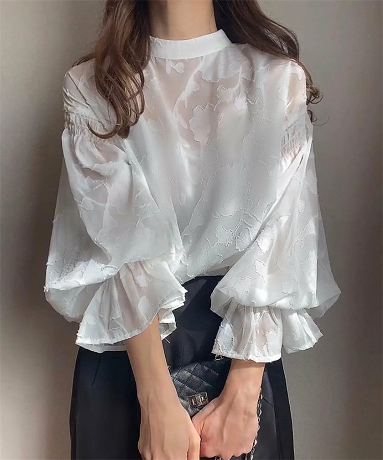 シャツ 長袖 ボーダー ストライプ ゆったり 春夏 きれいめ 通勤 韓国風 前開き 春 夏 透け感 都会的 ボタン 立ち襟 UVカット