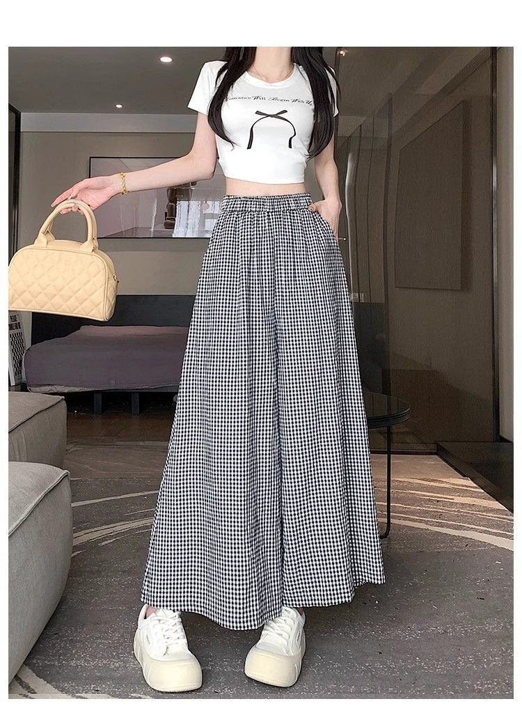 レディース パンツ スカート ボーダー ストライプ ゆったり ワイド 春夏 カジュアル 春 夏 ワイドパンツ 切り替えデザイン ドレープ ポリエステル