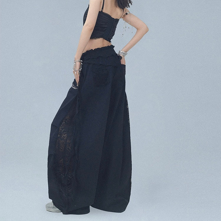 レディース パンツ ボトムス ロングパンツ ワイドパンツ アシンメトリー 丈長 フルレングス 切り替え ドッキング フェミニン ストリート レース 刺繍 かわいい 大人可愛い おしゃれ かっこいい ガーリー 個性的 クール ヴィンテージ ラブリー キュート クラシカル アクティブ ロマンティック ナチュラル 春 秋 お出かけ イベント 休日 ショッピング 発表会 楽ちん 体型カバー 脚長 着回し 流行 インスタ映え ダンス S M L XL 2XL 小さいサイズ 大きいサイズ 白 ホワイト 黒 ブラック