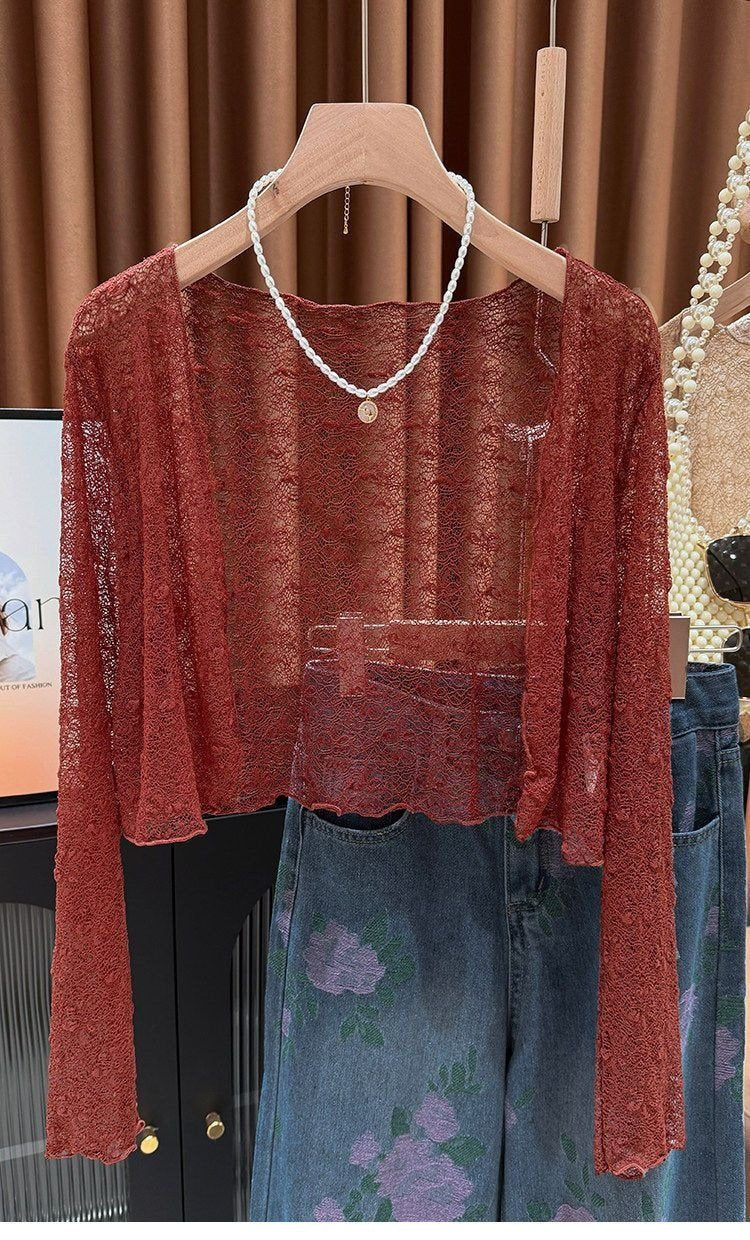 レディース カーディガン 長袖 花柄 無地 春夏 きれいめ 通勤 春 ショート 夏 レース シンプル 上品 タイ アウター ポリエステル ショール